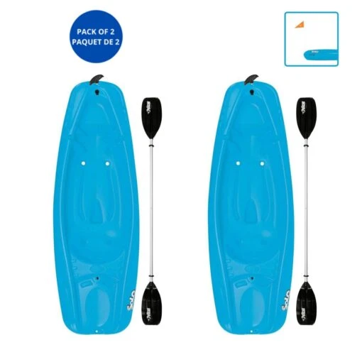 Pelican Sport Combo - 2 Solo Kids Kayaks With Paddles - Blue -Pelicansport Combo Solo Bleu Poignee TOP