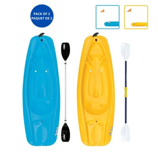Pelican Sport Combo - 2 Solo Kids Kayaks With Paddles - Yellow/Blue -Pelicansport Combo Solo Jaune Bleu Poignee TOP